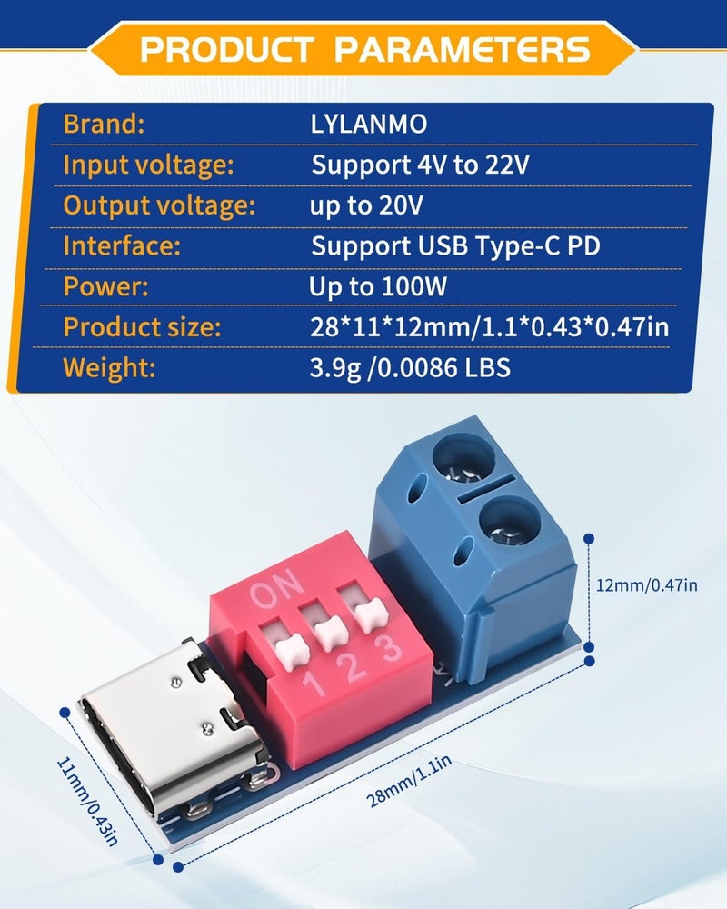LYLANMO 6PCS USB Type-c Charger Power Delivery Module Voltage selector to 5V9V12V20V PD/QC Decoy Board Fast Charge USB-C PD Trigger Board Module - Image 4